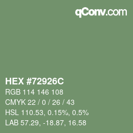 Color code: HEX #72926C | qconv.com