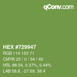 Code couleur: HEX #729947 | qconv.com