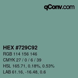 颜色代码: HEX #729C92 | qconv.com