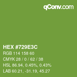 Farbcode: HEX #729E3C | qconv.com