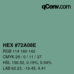 颜色代码: HEX #72A08E | qconv.com
