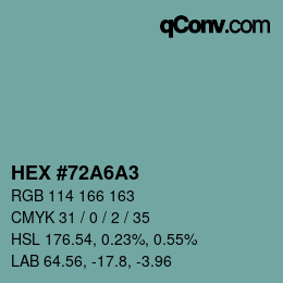 颜色代码: HEX #72A6A3 | qconv.com