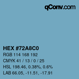 颜色代码: HEX #72A8C0 | qconv.com