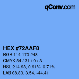 颜色代码: HEX #72AAF8 | qconv.com