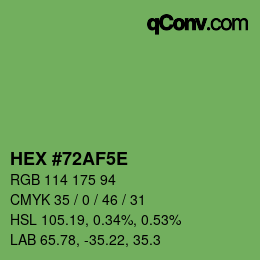 Color code: HEX #72AF5E | qconv.com