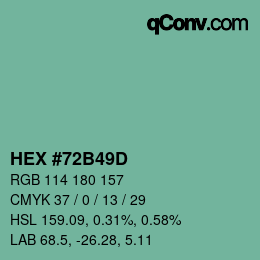 カラーコード: HEX #72B49D | qconv.com