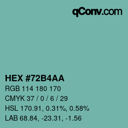 Farbcode: HEX #72B4AA | qconv.com