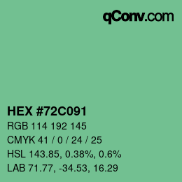 Farbcode: HEX #72C091 | qconv.com