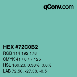 颜色代码: HEX #72C0B2 | qconv.com