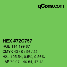 颜色代码: HEX #72C757 | qconv.com