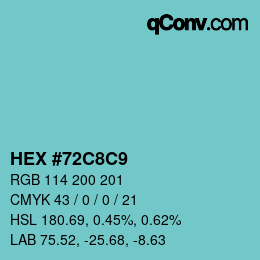 カラーコード: HEX #72C8C9 | qconv.com