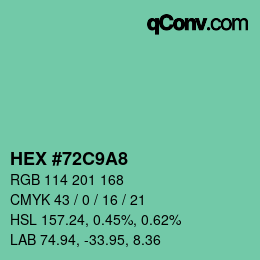 カラーコード: HEX #72C9A8 | qconv.com