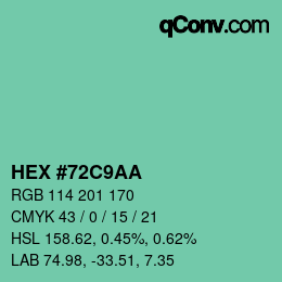 カラーコード: HEX #72C9AA | qconv.com