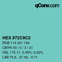カラーコード: HEX #72C9C2 | qconv.com