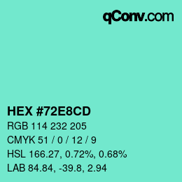 Color code: HEX #72E8CD | qconv.com