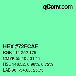 Color code: HEX #72FCAF | qconv.com