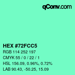 Color code: HEX #72FCC5 | qconv.com