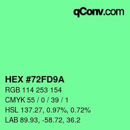 カラーコード: HEX #72FD9A | qconv.com