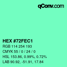 カラーコード: HEX #72FEC1 | qconv.com