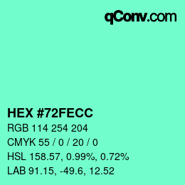 Color code: HEX #72FECC | qconv.com