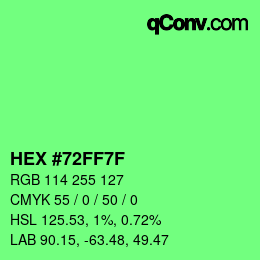 Farbcode: HEX #72FF7F | qconv.com