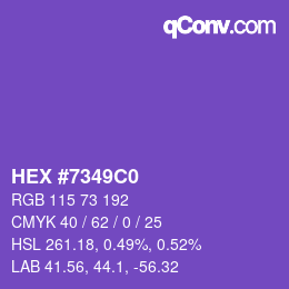 Farbcode: HEX #7349C0 | qconv.com