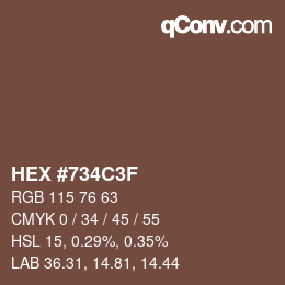 Color code: HEX #734C3F | qconv.com