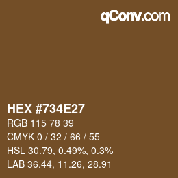 颜色代码: HEX #734E27 | qconv.com