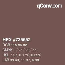 颜色代码: HEX #735652 | qconv.com