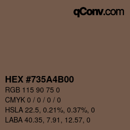 颜色代码: HEX #735A4B00 | qconv.com