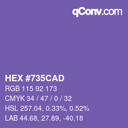 Farbcode: HEX #735CAD | qconv.com