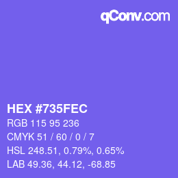 カラーコード: HEX #735FEC | qconv.com