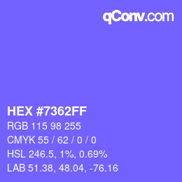 颜色代码: HEX #7362FF | qconv.com
