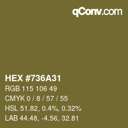 颜色代码: HEX #736A31 | qconv.com