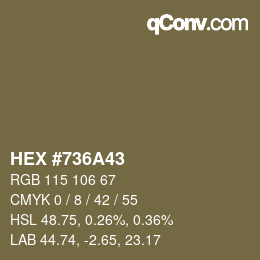 Color code: HEX #736A43 | qconv.com