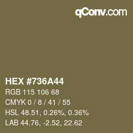 Color code: HEX #736A44 | qconv.com