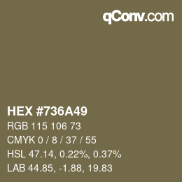 Color code: HEX #736A49 | qconv.com