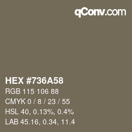 Color code: HEX #736A58 | qconv.com