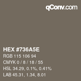 Code couleur: HEX #736A5E | qconv.com