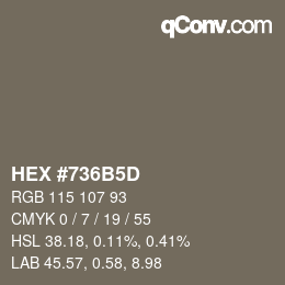 Color code: HEX #736B5D | qconv.com