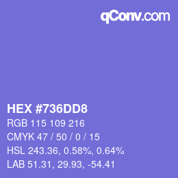 Farbcode: HEX #736DD8 | qconv.com