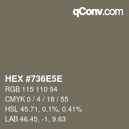 Color code: HEX #736E5E | qconv.com