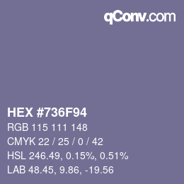 Color code: HEX #736F94 | qconv.com