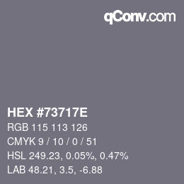 Color code: HEX #73717E | qconv.com