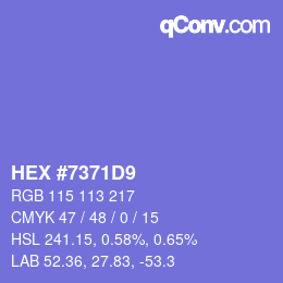 Color code: HEX #7371D9 | qconv.com