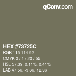 Color code: HEX #73725C | qconv.com