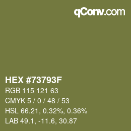 Farbcode: HEX #73793F | qconv.com