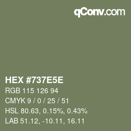 Farbcode: HEX #737E5E | qconv.com