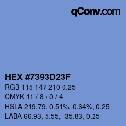 Farbcode: HEX #7393D23F | qconv.com