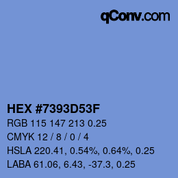 颜色代码: HEX #7393D53F | qconv.com